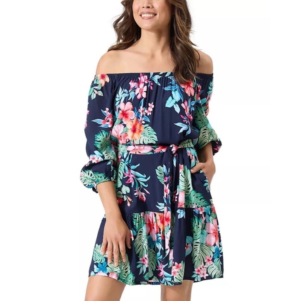 Tommy Bahama Womens Blue Island Flora Cover Up Dress Swimwear Sz S New